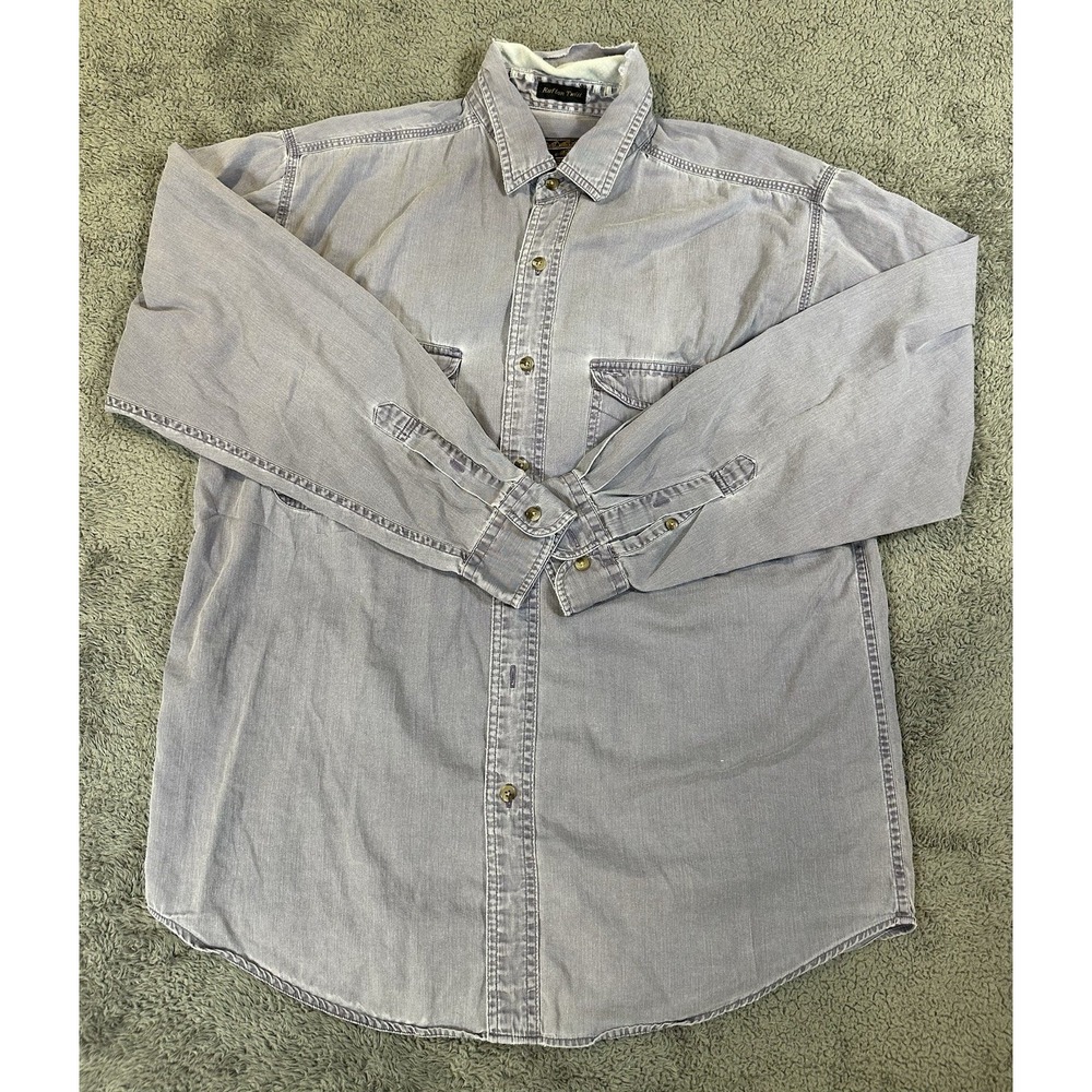 Vintage Eddie Bauer Shirt Mens Rufton Twill Button Up Purple Faded Distressed